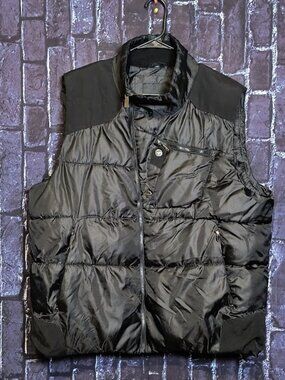 Vintage Mirage Black Puffer Vest Streetwear Zip Paneled Vest Heavyweight 2XL